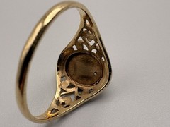 Antique 10K Yellow Gold Signet Ring With Diamond In Sun, Size 5.5 PSCO Filigree