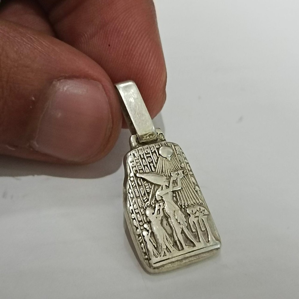 Vintage Egyptian Silver 800 Pendant Hieroglyphic Pharaoh Charm Antique style