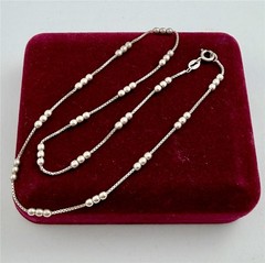 925 Sterling Silver Italy 3MM Triple Bead Stations Box Chain Necklace 16″ Long