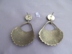 VINTAGE OLD PAWN LONG STERLING DANGLE FAN TOOLED CONCHO SWING PIERCED EARRINGS