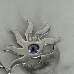 Vintage Mexico Sterling Silver Sun & Crescent Moon Eclipse Pendant Purple Stone
