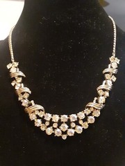 Vintage Aurora borealis gold tone bib necklace adjusts up to 19″ glamorous