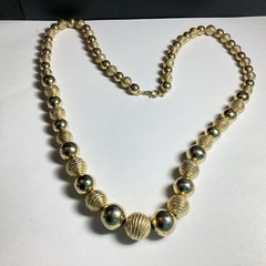 24” GOLDTONE NECKLACE GRADUATED BEADS METAL BEADS ON CHAIN