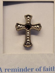 Brooch Pin Pewter Birthstone Cross for February Amethyst .5 Inches 054