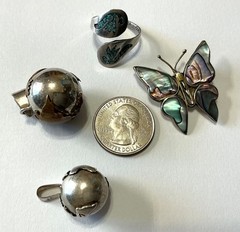 HUGE VINTAGE LOT OF ALPACA MEXICO SILVER EARRINGS BRACELET PENDANTS RING 6-95