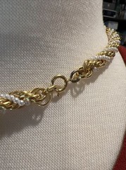 Vintage Gold Tone Metal Faux Pearl 24” Necklace Multi Strand Twist 5707
