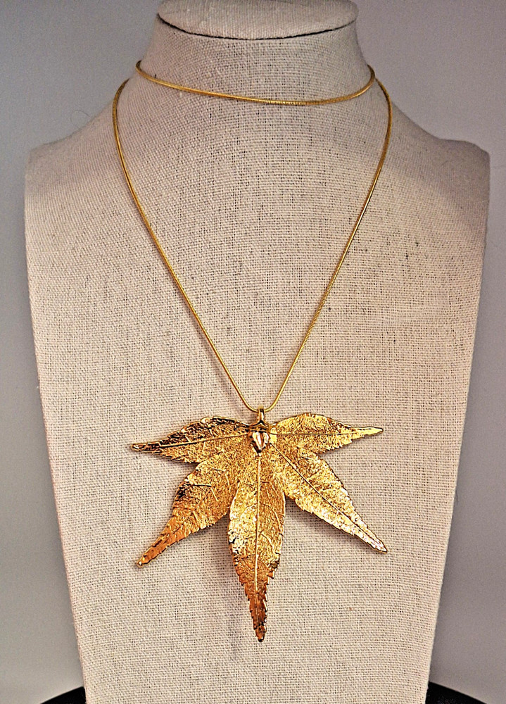 Vintage Japanese Maple Leaf dipped in 24K Gold Pendant on a 18KGP Snake Chain