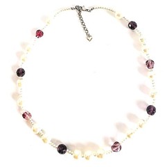 Carol Lee Faux Pearl & Purple Bead Necklace/ Vintage