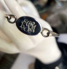Signed Judith Jack 6 3/4″ Hinged Sterling Silver Bracelet Monogram LMJ Vintage