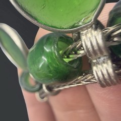 Vintage BOHO Bib Necklace GREEN GLASS Southwest Artisan Drop Dangle India Silver
