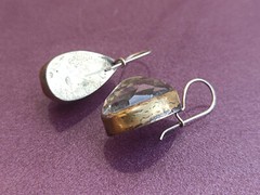 RARE Rock Crystal Silver Earrings, Vintage Very Big Rock Crystal Silver Earrings