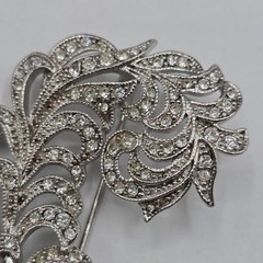 Vintage Feather Brooch Rhinestone Silver Tone Art Deco Style Pin Jewelry Stement