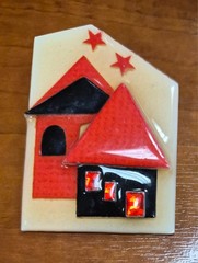 Vintage House Pins by Lucinda Black & Red Home Stars In The Sky Pin / Brooch
