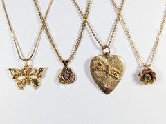 Vtg Love Knot Heart Key Lock Flower Butterfly Pendant Gold Tone Necklace LOT