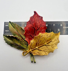 Vintage Tona Leaf Brooch Large 3” Fall Colors Leaves Autumn Enamel Statement Pin