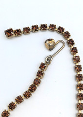 Vintage Rhinestone Bib Necklace Champagne Cognac Gold Tone 16 In
