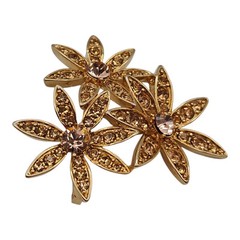 Liz Claiborne SIGNED LC Goldtone Flowers Rhinestone Brooch
