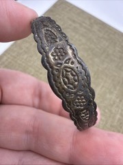 Vintage OLD Nickel Silver Baby Child’s Cuff Bracelet Tons of Stamping NICE!
