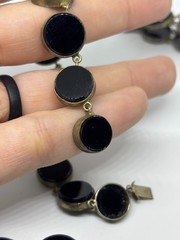 Antique Victorian Art Deco Sterling Silver Black Onyx Necklace Bracelet DAMAGED