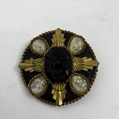 Stunning Vintage 1980s Signed Lazaro Neal Pin Brooch Black White Gold 3 in Round