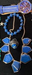 Vintage Blue Jewelry Lot Statement Necklaces Bracelets Working Watch 15 Pc