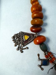 Art: Vintage Large 32″ Amber & Silver Berber Necklace from Morocco Lot A