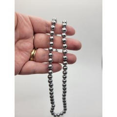 Vintage Glass Faux Pearl Necklace Pewter Silvery Gray Beads Hand Knotted 20.5″