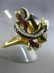 MASSIVE 22.37CT WHITE & BLACK DIAMOND & AAA MULTI GEM 18K YELLOW GOLD SNAKE RING