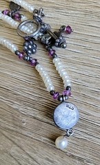 Vintage Necklace 15 In Silver 925 Amethyst Seed Pearl Toggle Clasp