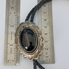 Western Bolo Tie Black Onyx Sterling Silver Cowboy Cowgirl Statement Handmade