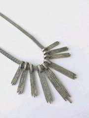 Antique Gold Tone Fringed Statement Necklace-Jagged Edge Style-Wide Chunky Chain