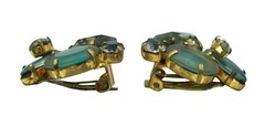 Vintage West Germany Earrings Shades of Green Rhinestones Blue Signed Jewelry