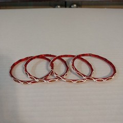 Lot of 4 Red and White Glass Bangle Bracelets Vintage 1960s India