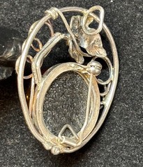 925 Sterling Silver Amber Pendant Brooch Pin|Scrollwork Leaf Frame|Cognac|#J19