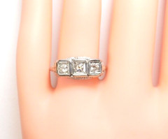 Antique Three Diamond Engagement 14K White Gold Ring Size 7.25 UK-O EGL USA Deco