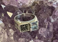 Vintage Artisan Sterling Silver Blue Topaz Baguette Marcasite Ring Sz 5.5