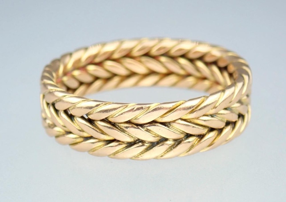 Fine Antique Victorian Solid 18K Gold Braided Rope Twist Eternity Band Ring 6.25
