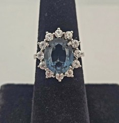 Vintage Sterling Silver Blue Topaz Halo Cocktail Dome Ring Size 6 – 5g
