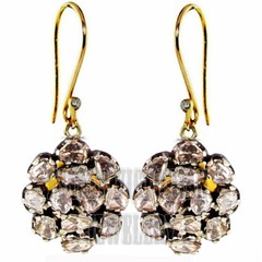 2.50ctw Genuine Old Mine Rose Antique cut Diamond Vintage Silver Cluster Earring