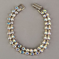 Vintage Aurora Borealis Rhinestone Bracelet Two Row 6.5″