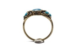 PRETTY ANTIQUE EARLY VICTORIAN 15K GOLD TURQUOISE IVY LEAF RING c1840