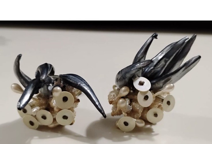 WEST GERMANY Beaded Clip Earrings Signed Vintage Jewelry Pearl