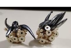 WEST GERMANY Beaded Clip Earrings Signed Vintage Jewelry Pearl