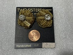 Vintage Two Sisters Handcrafted Gold Tone Art Deco Clip On Earrings ~ Medici
