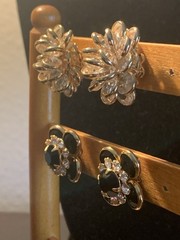 Lot Of Two Pairs Of Crystal & Goldtone Pierced Earrings 1/2 to 3/4 Inch Long
