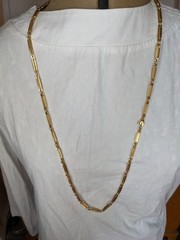 Signed Monet Bar Panel Link Chain Necklace Gold Plated Retro 70s Ex Long 36 In