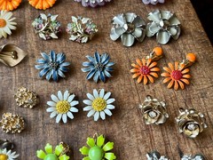 Huge Vintage Flower Earring Pairs Lot Enamel Rhinestone Coro Avon W Germany Etc.