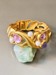 Vintage Signed MARVELLA Bracelet, Brooch Earring Set, Pink Lavender Faux Pearl