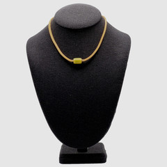 Crown Trifari Mesh Choker Necklace Lime Green Lucite Fixed Barrel Pendant 15 in