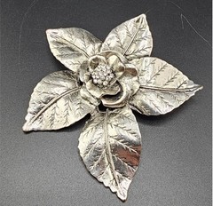 Vintage 1980s Silver Tone Flower Slide Pendant Clear Rhinestone Strass Germany